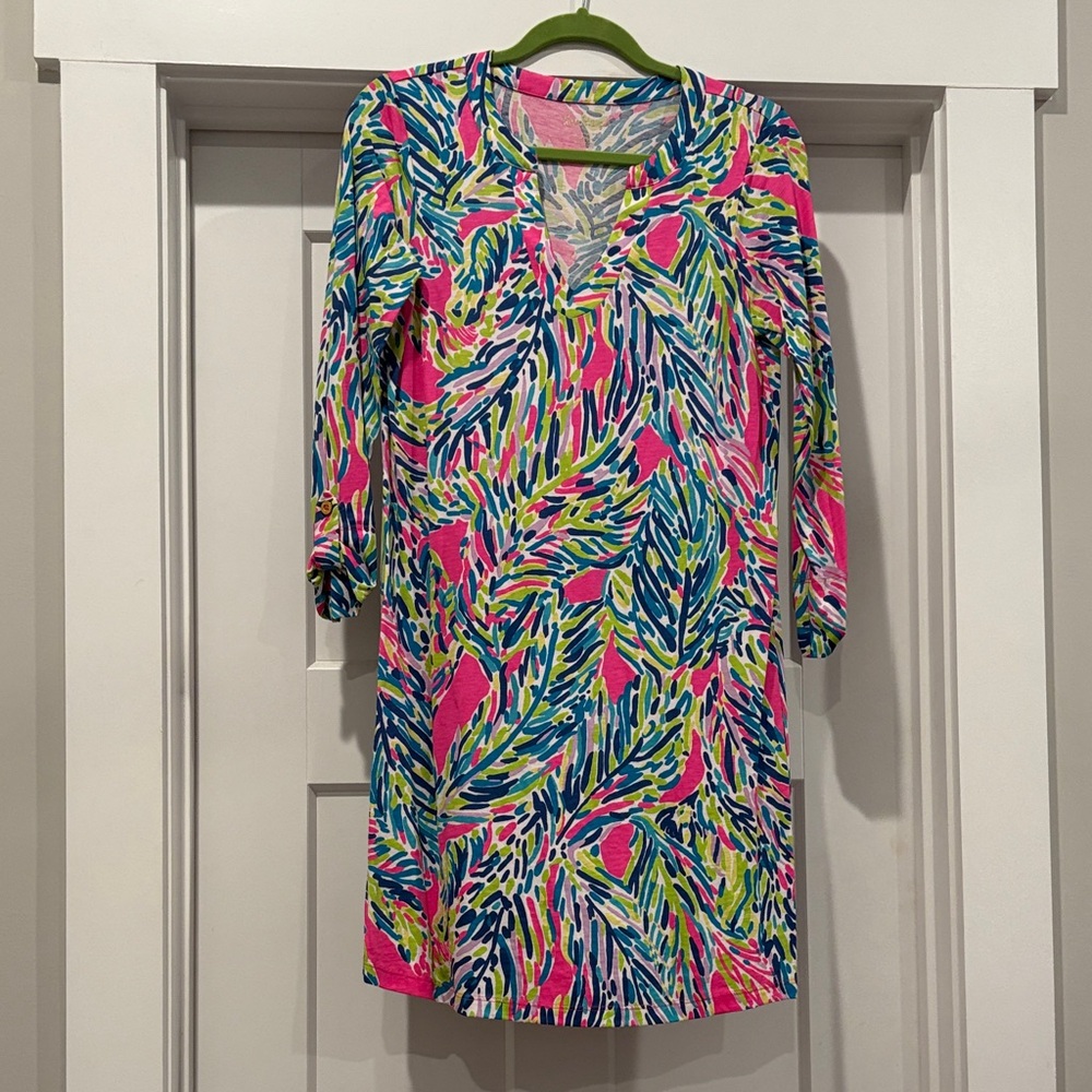 Lilly Pulitzer Pink and Blue Leaf Print Dress